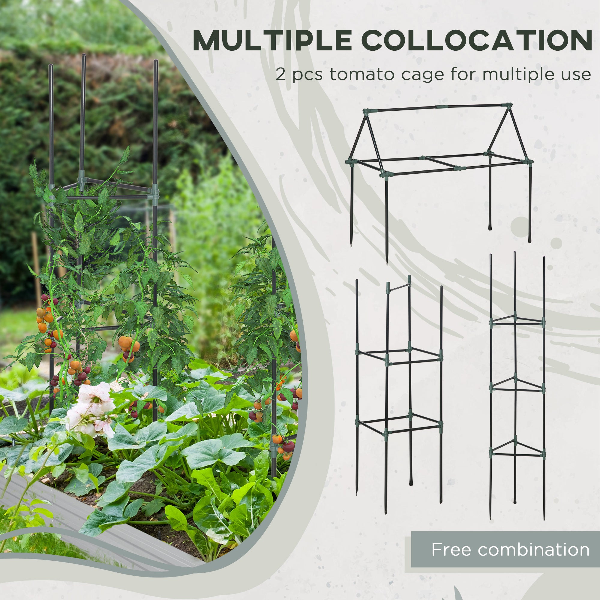 6' x 3' x 1' Raised Garden Bed with 2 Trellis Tomato Cages, Steel Frame Elevated Planter Box, Dark Grey