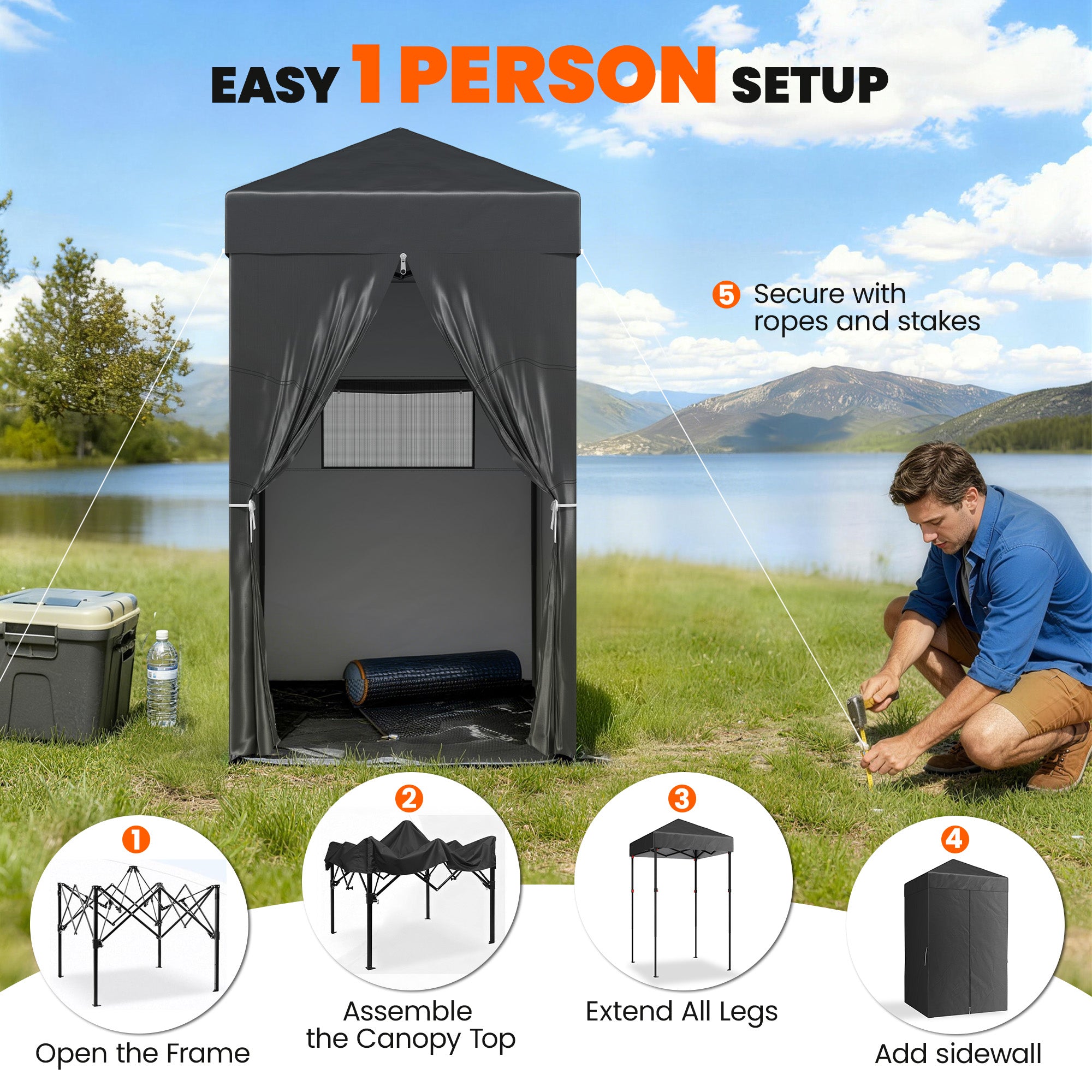 4 x 4 ft Compact Pop Up Canopy Tent, UPF 50+ Changing Room, Portable Instant Privacy Canopy with Mesh Window, Black