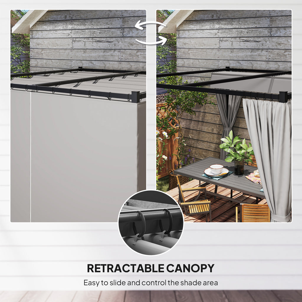 10' x 10' Retractable Pergola Canopy with Sidewalls, Metal Outdoor Gazebo Sun Shade Shelter, Light Grey