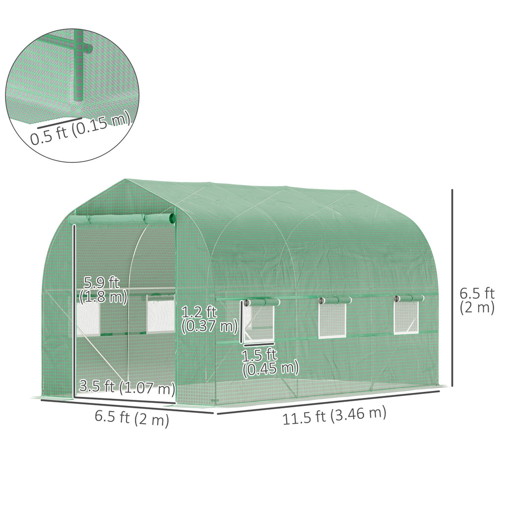 6.6' x 11' x 7' Portable Walk-In Tunnel Greenhouse, Garden Plant Growing Warm House, Outdoor Seed Flower Vegetable Growth Tent, Green