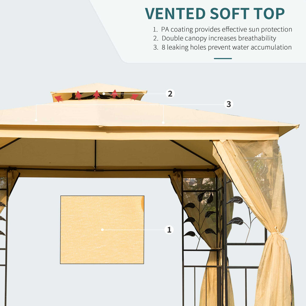 10'x10' Soft-top Steel Patio Gazebo Outdoor Sun Shelter with 2-Tier Polyester Roof, Curtain Sidewalls, Beige