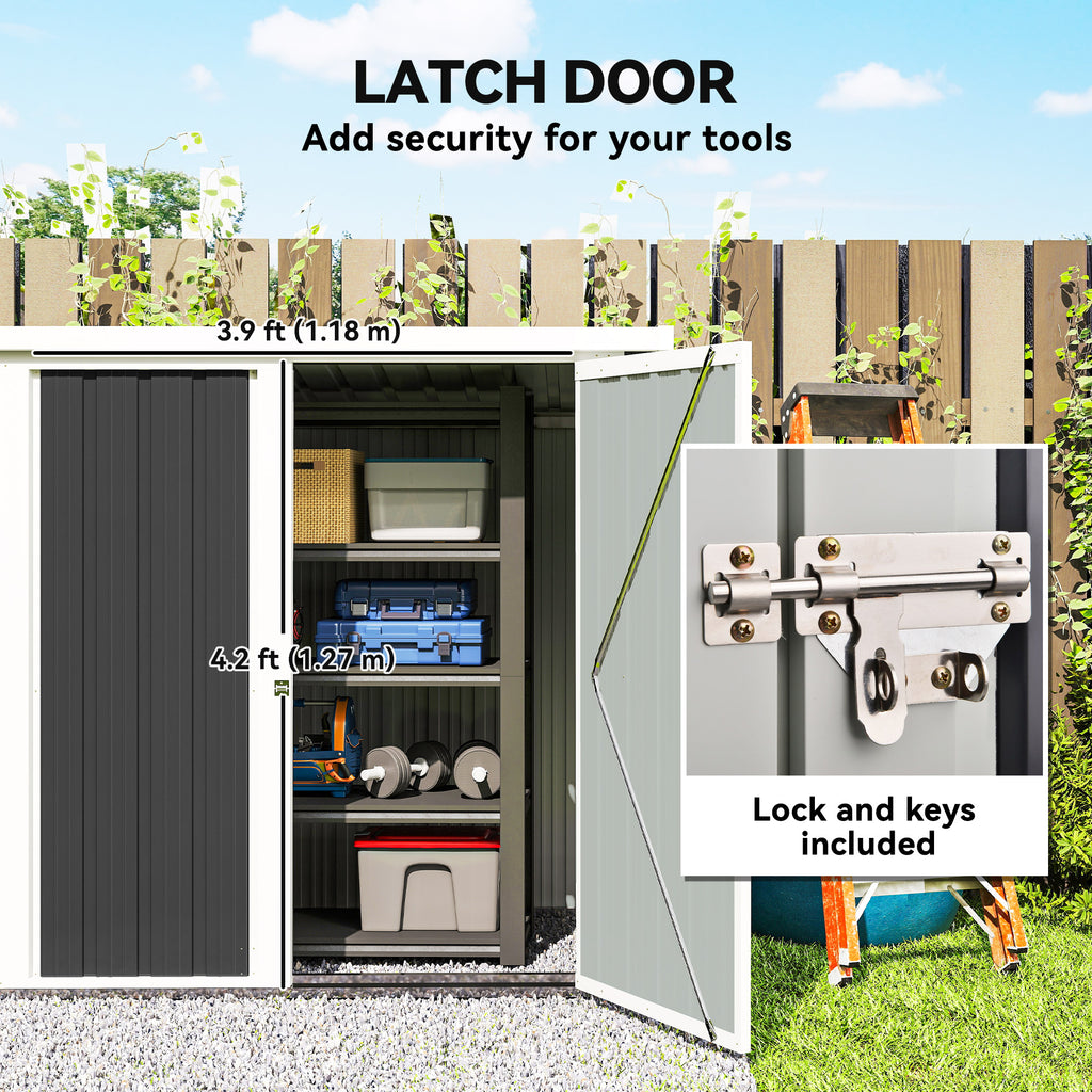 5x3 Lean to Shed with Lockable Door, Durable Metal Shed for Garden, Patio, Lawn, Black