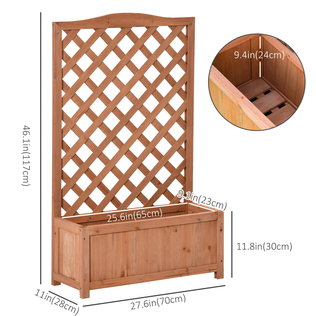 Wood Planter with Trellis for Vine Climbing, Raised Garden Bed to Grow Vegetables for Backyard, 28" x 11" x 46", Brown