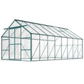 16' x 8' Aluminum Polycarbonate Greenhouse Walk-in Garden Greenhouse Kit with Adjustable Roof Vent, Rain Gutter and Sliding Door for Winter, Green