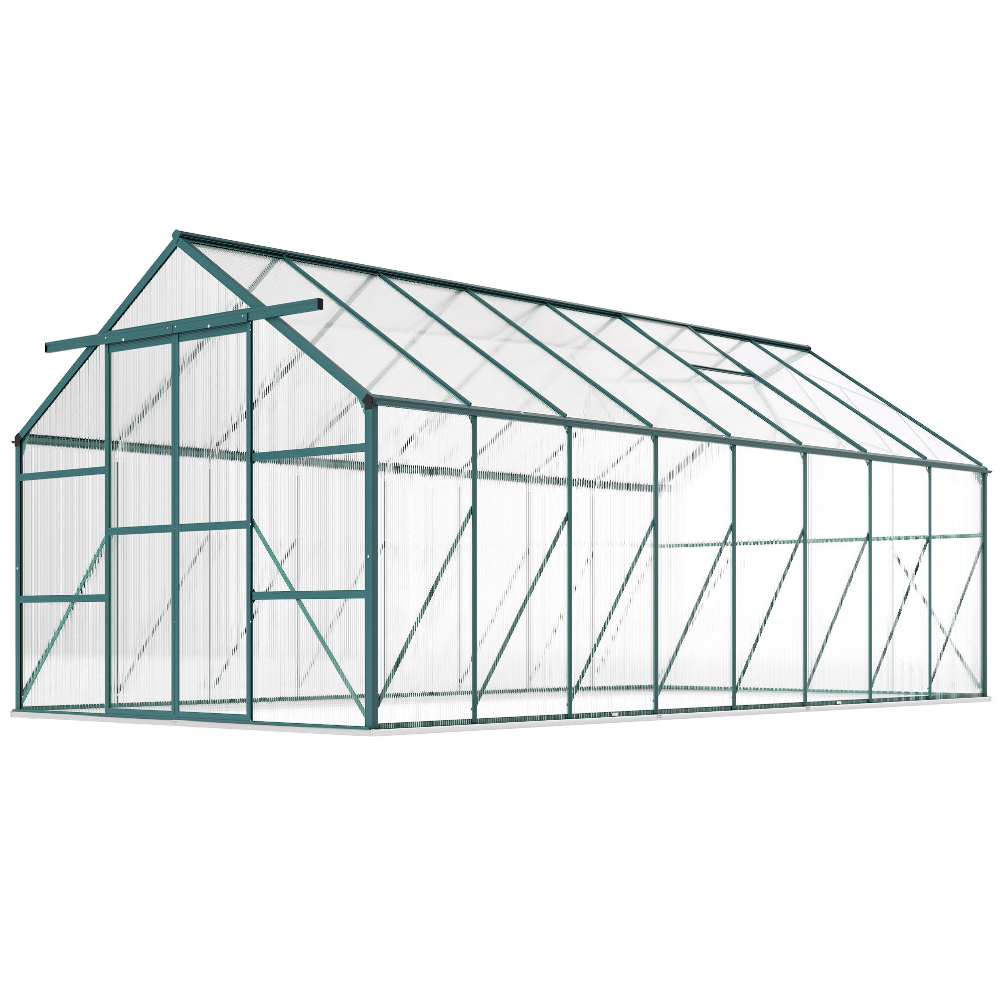 16' x 8' Aluminum Polycarbonate Greenhouse Walk-in Garden Greenhouse Kit with Adjustable Roof Vent, Rain Gutter and Sliding Door for Winter, Green