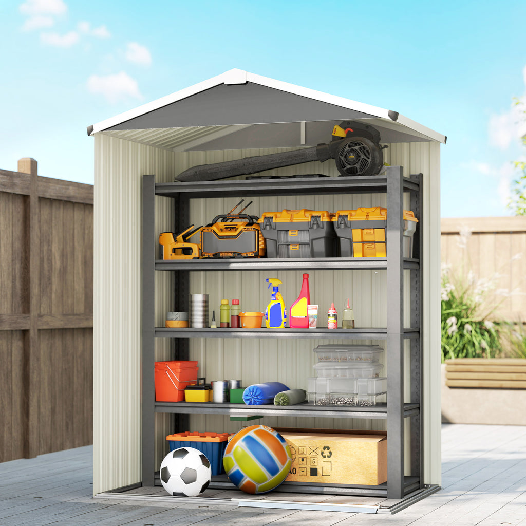 4.5 x 3ft Outdoor Storage Shed, Waterproof Metal Garden Shed with Lockable Door for Backyard, Patio, Lawn, Light Grey