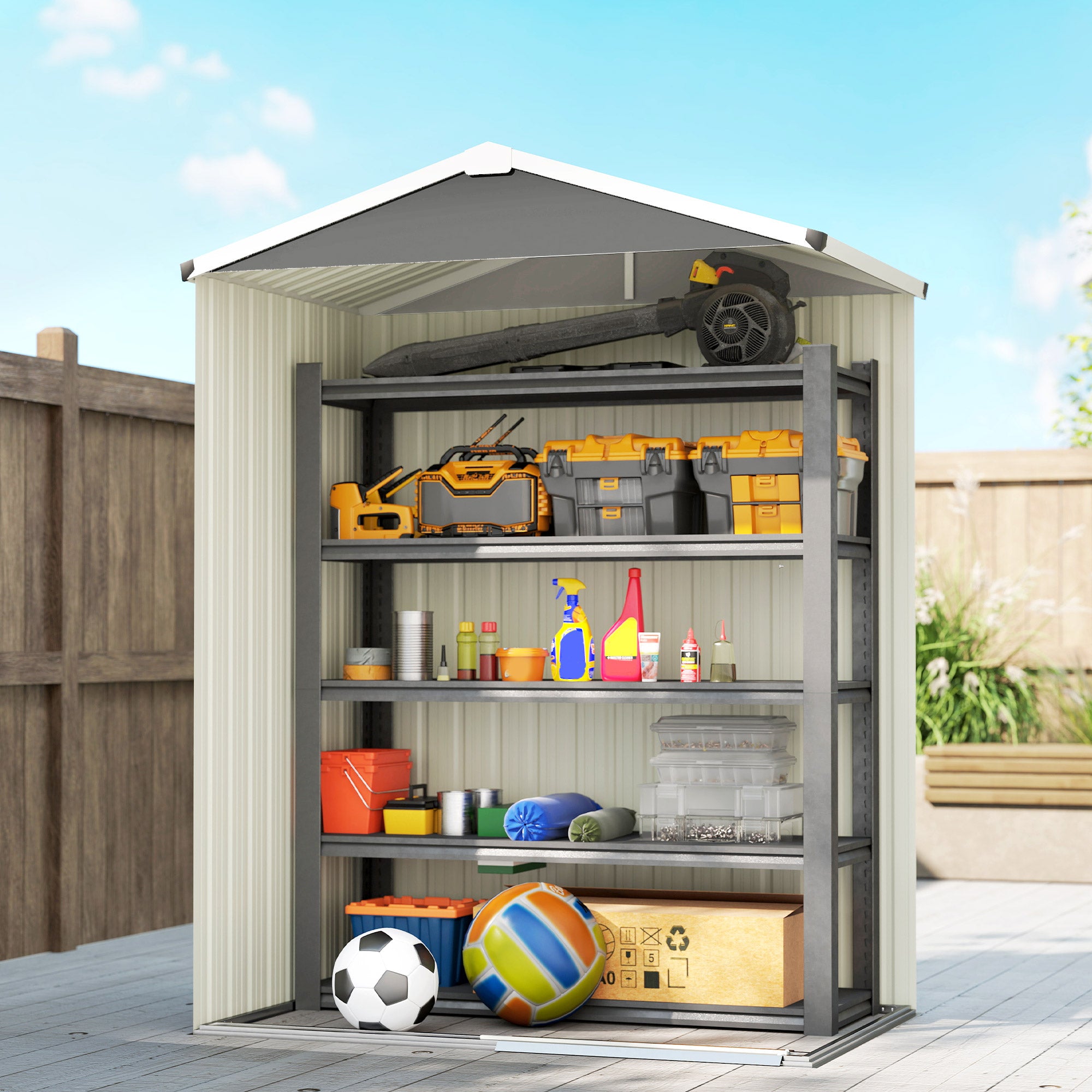 4.5 x 3ft Outdoor Storage Shed, Waterproof Metal Garden Shed with Lockable Door for Backyard, Patio, Lawn, Light Grey
