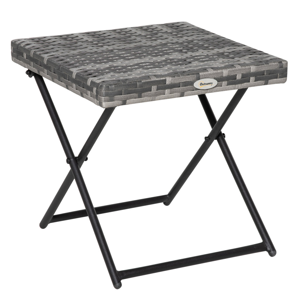 Rattan Coffee Table Folding Patio Outdoor Side Table Wicker for Balcony, Porch, Poolside, 15.75"x15.75"x15.75", Grey