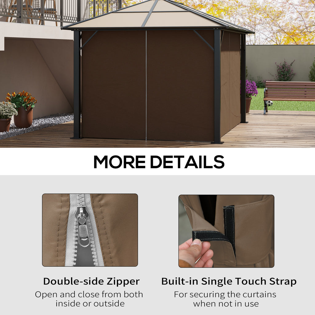 Gazebo Curtains, 10' x 13' Universal Replacement Privacy Curtain, 4-Panels Sidewall with Hooks/C-Rings, Dark Brown
