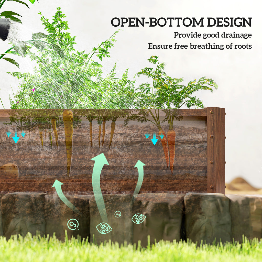 L-Shaped Raised Garden Bed, 82" x 109" x 12" Galvanized Steel Planter Box with Multi-reinforced Rods for Vegetables, Flowers and Herbs, Dark Brown Wood Effect