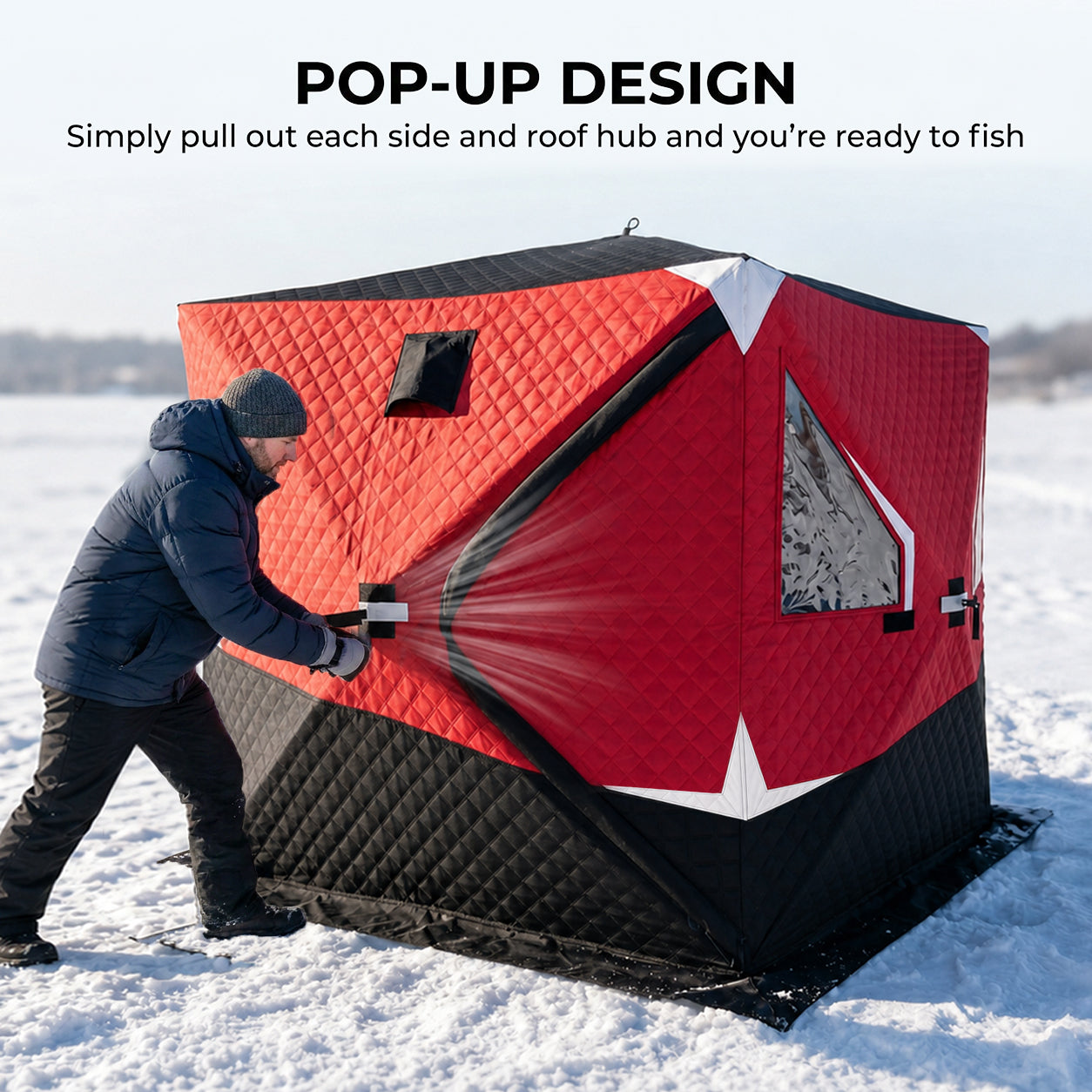 3-4 Person Insulated Ice Fishing Shelter, Pop up, with Oversized Doors, Windows, Vents and Carry Bag, for Low-Temp -22â„‰