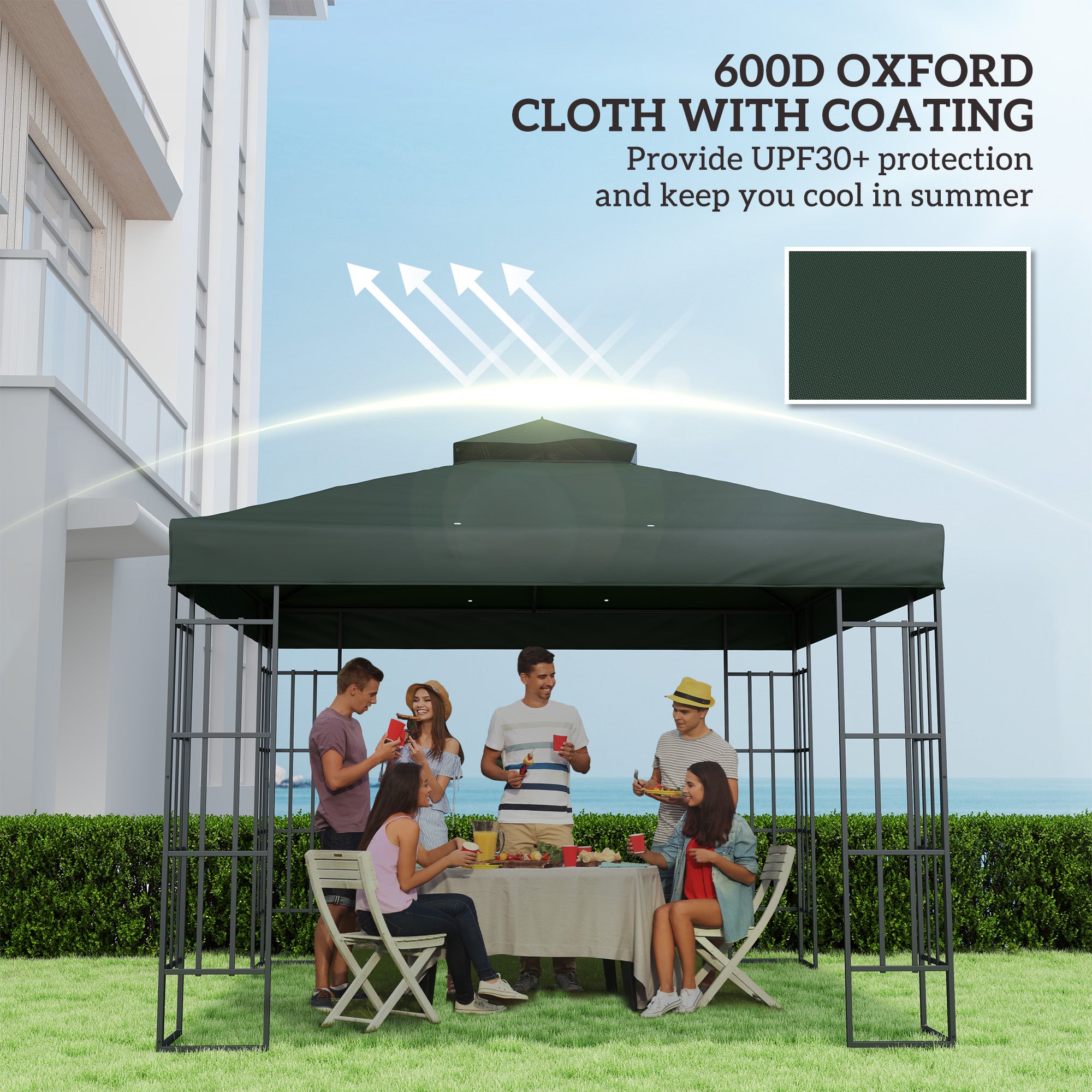 10' x 10' Gazebo Canopy Replacement Cover, 2-Tier Garden Gazebo Roof Replacement, UPF30+, TOP COVER ONLY, Green