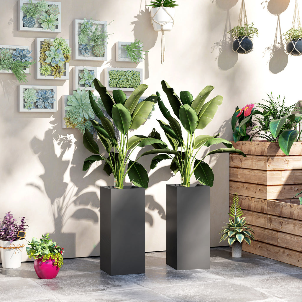2 Pack Planter Box, 26 Inch Plastic Flower Pots with Water Level Indicator, Drainage Hole and Drain Plug, Dark Grey