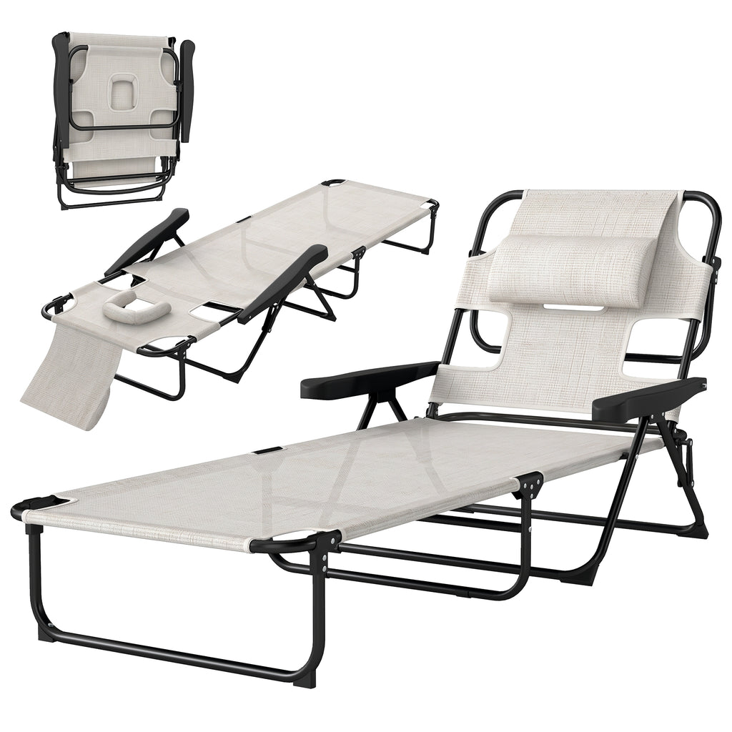 Folding Lounge Chair w/ Reclining Back, Cream White