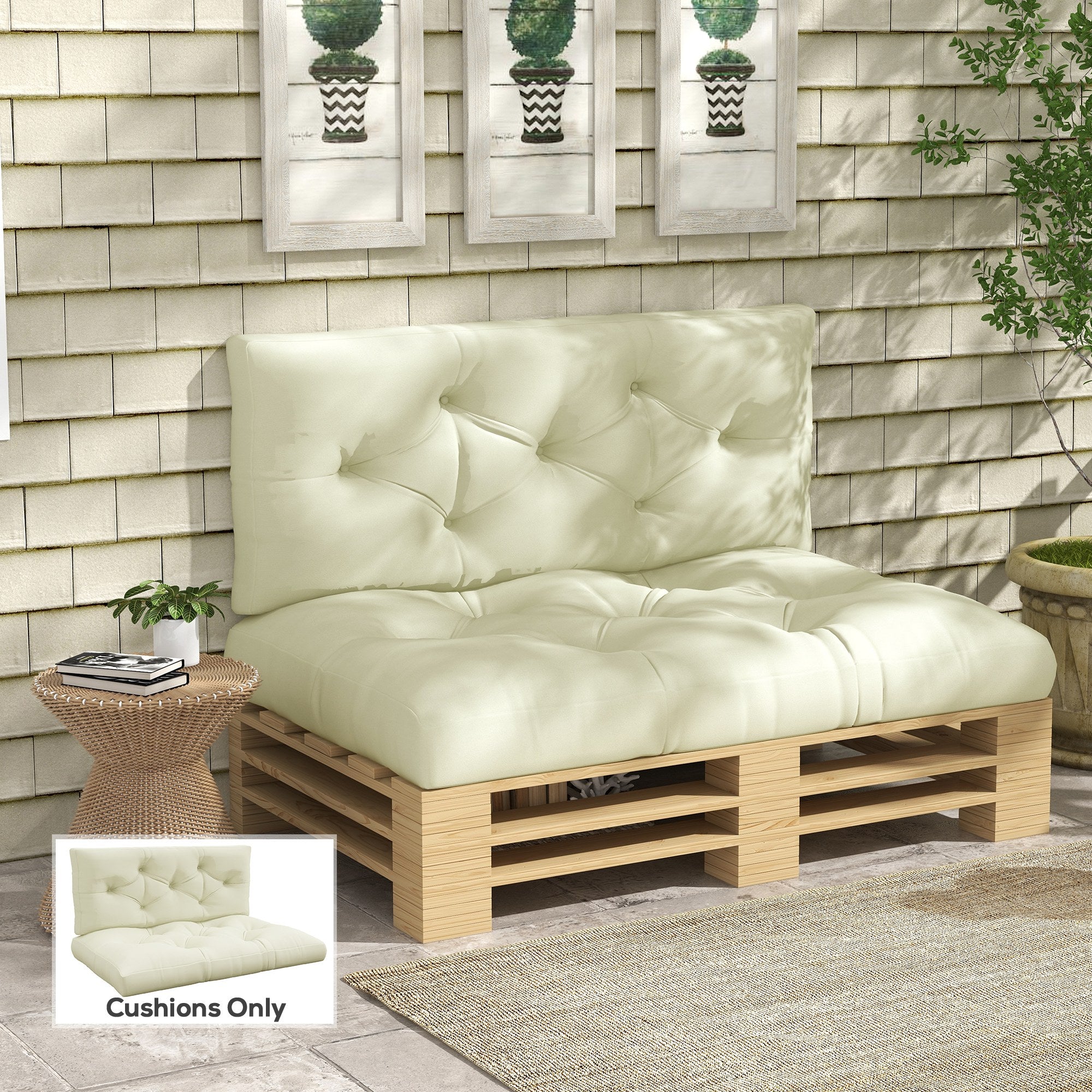 2 Seater 5" Thick Outdoor Seat Cushions with Back Cushion for Pallet, Loveseat Outdoor Furniture Cushions, Cream White