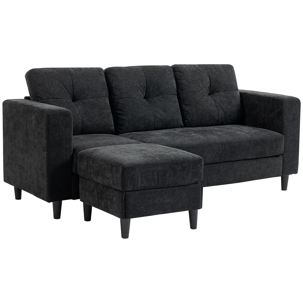 Sectional Sofa, L Shaped Couch with Changeable Chaise, Wooden Legs, Black
