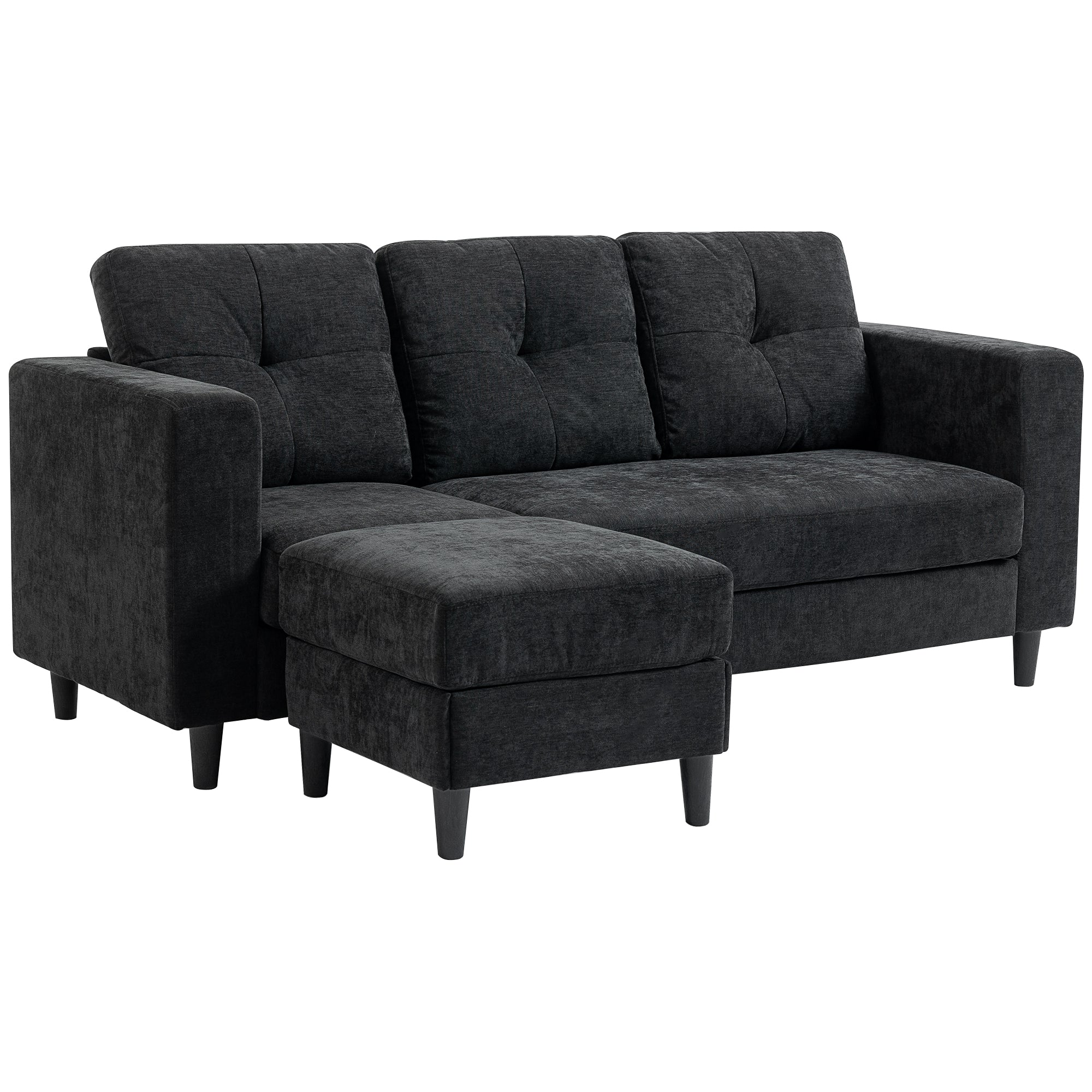 Sectional Sofa, L Shaped Couch with Changeable Chaise, Wooden Legs, Black