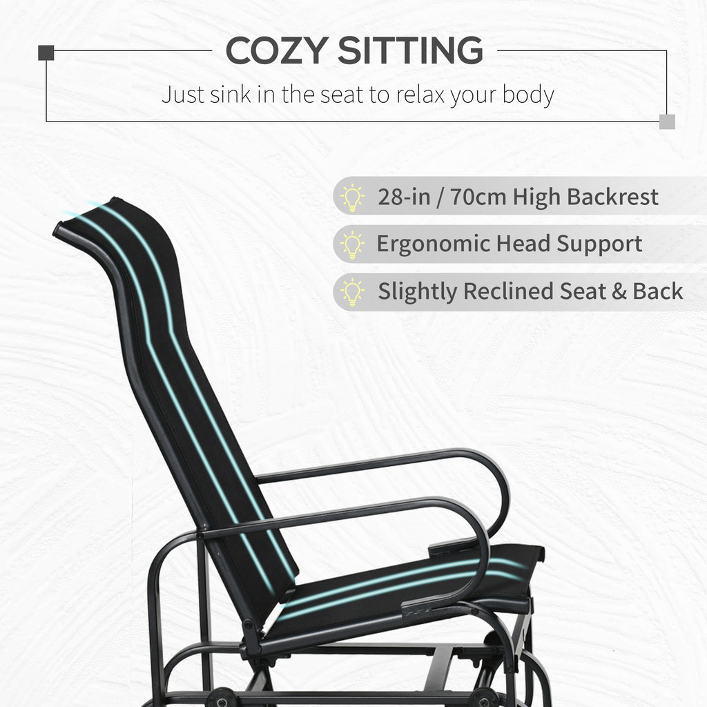 Patio Glider with Breathable Mesh Fabric, Outdoor Glider Chair, Garden Rocking Gliding Seat for Patio, Yard, Porch, Black