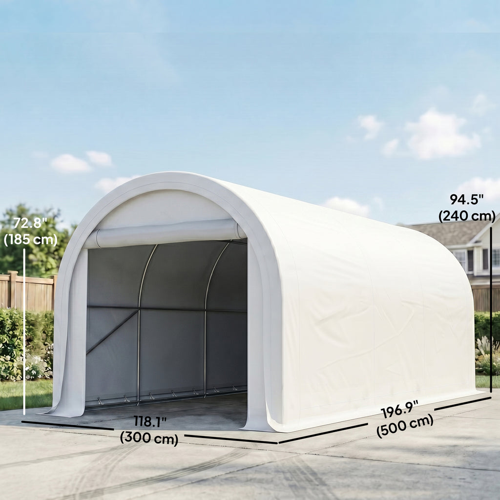 10' x 16' Heavy Duty Portable Carport Tent with Zippered Door, PE Cover for Car, Boat, Motorcycle, Bike, White