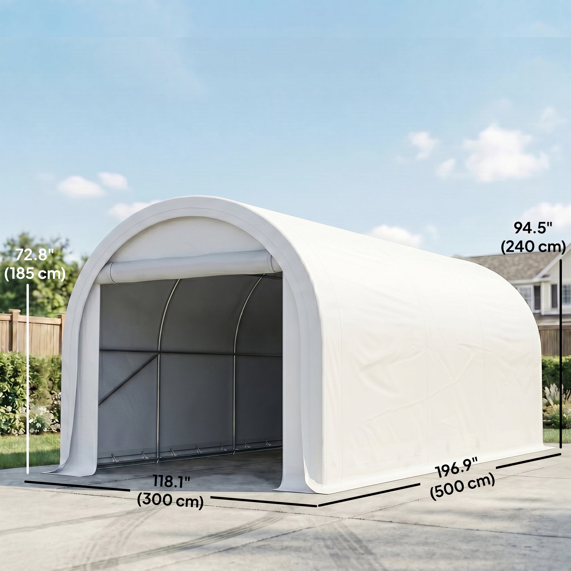 10' x 16' Heavy Duty Portable Carport Tent with Zippered Door, PE Cover for Car, Boat, Motorcycle, Bike, White