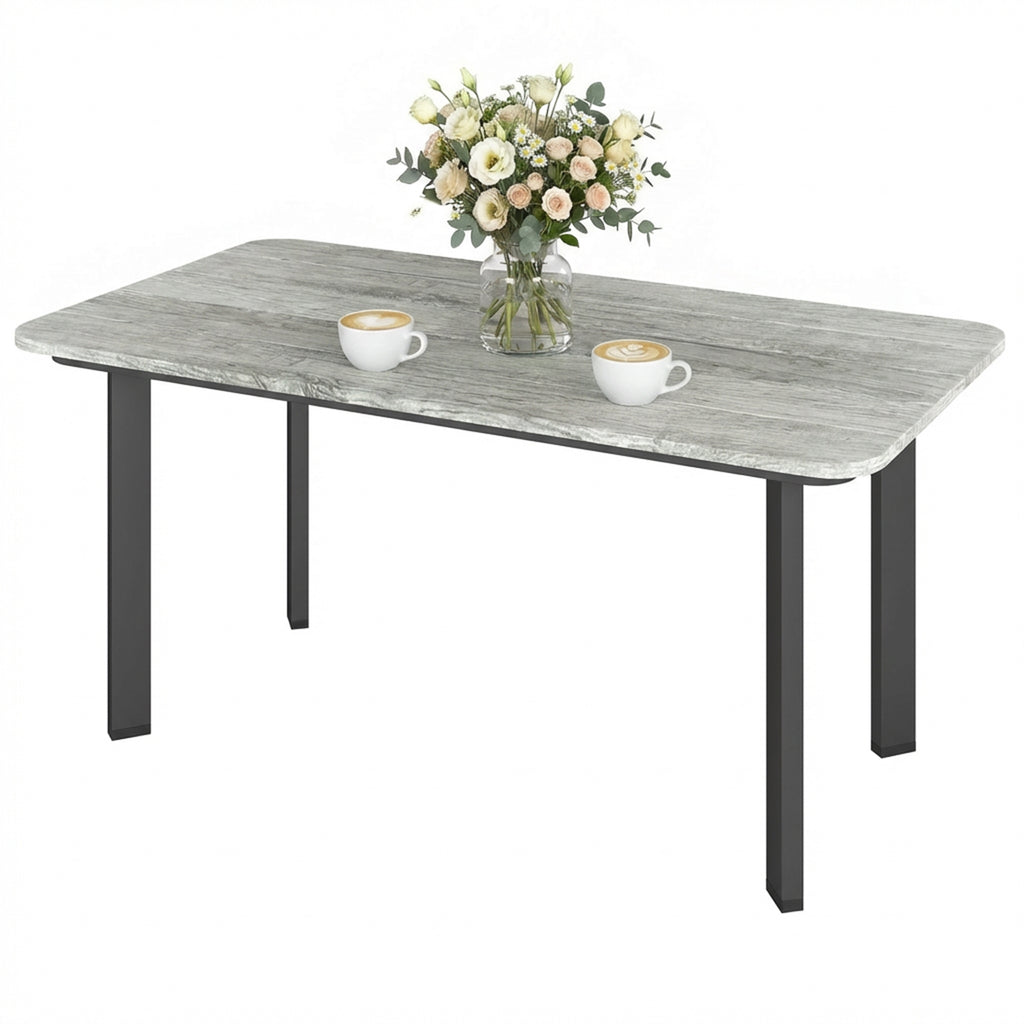 Outdoor Garden Coffee Table, Patio Table with Slatted Wood Plastic Composite Top and Steel Frame, Grey