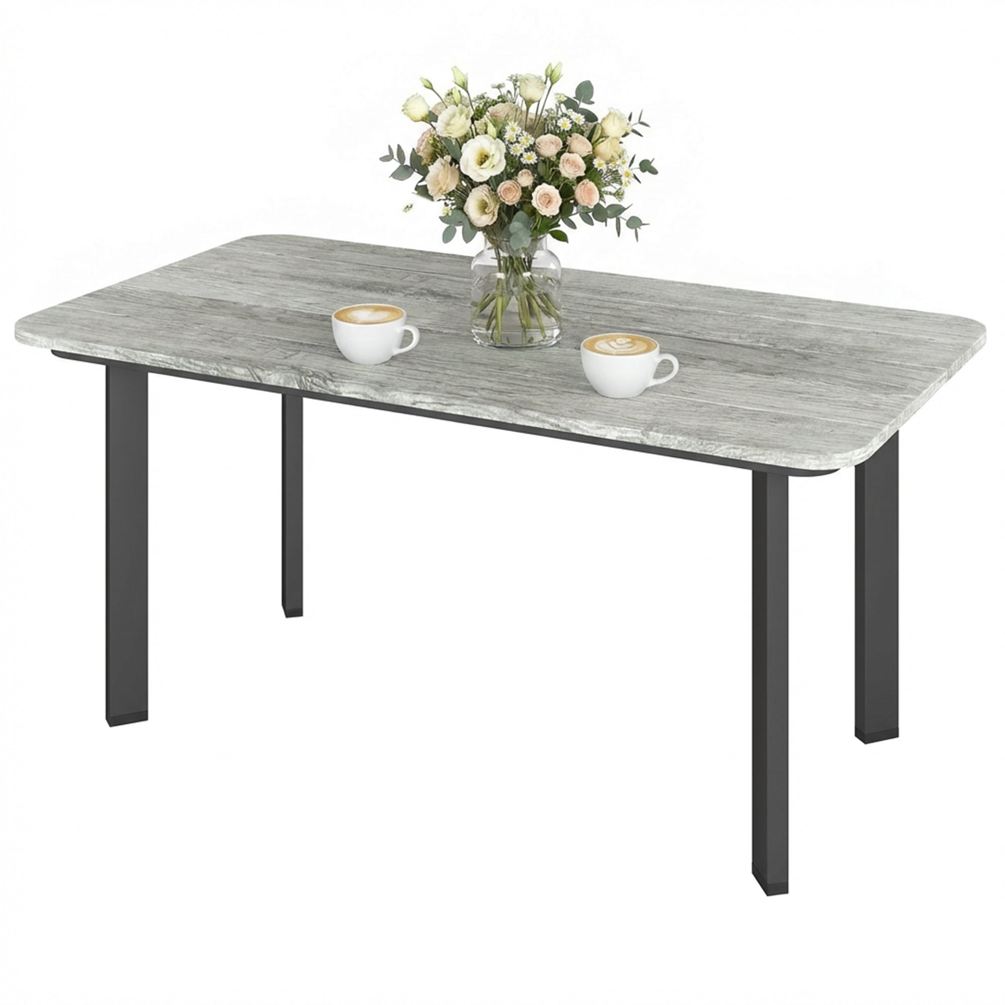 Outdoor Garden Coffee Table, Patio Table with Slatted Wood Plastic Composite Top and Steel Frame, Grey