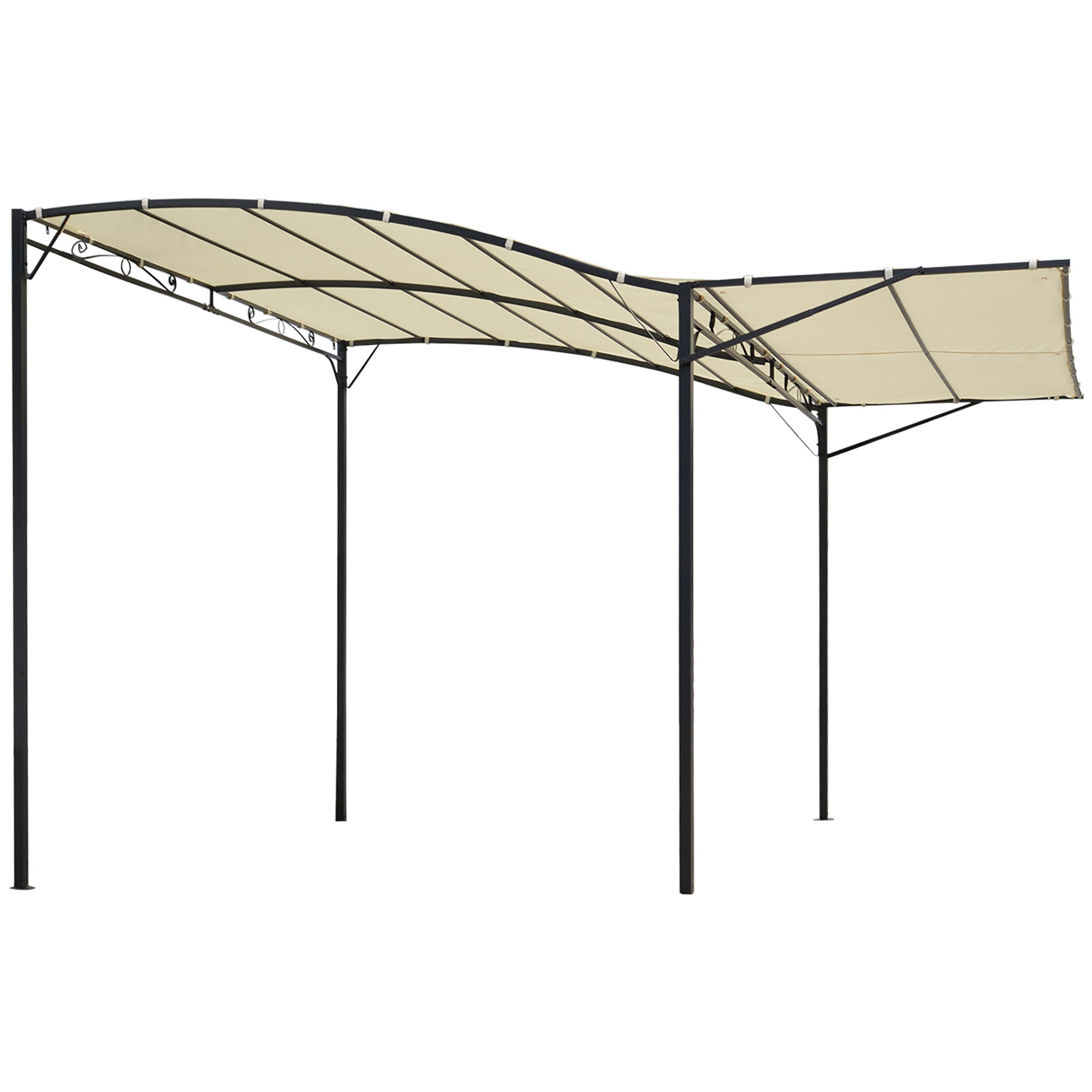 10x8ft Patio Metal Gazebo with Extendable Side Awning Outdoor Shelter Garden Sun Shade Canopy Deck Door Window Awning Cream White