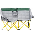 62" W Double Seat Camping Chair Folding Lawn Loveseat w/ Storage Pocket & Cup Holder Compact in a Bag for Outdoor, Beach, Picnic, Hiking, Travel, Green