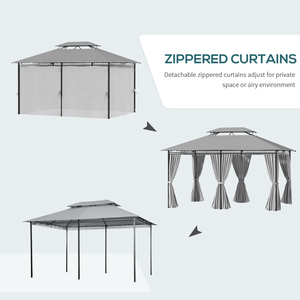 10' x 13' Patio Gazebo, 2-Tiers Outdoor Canopy Sunshade Shelter with Curtains, Dark Grey