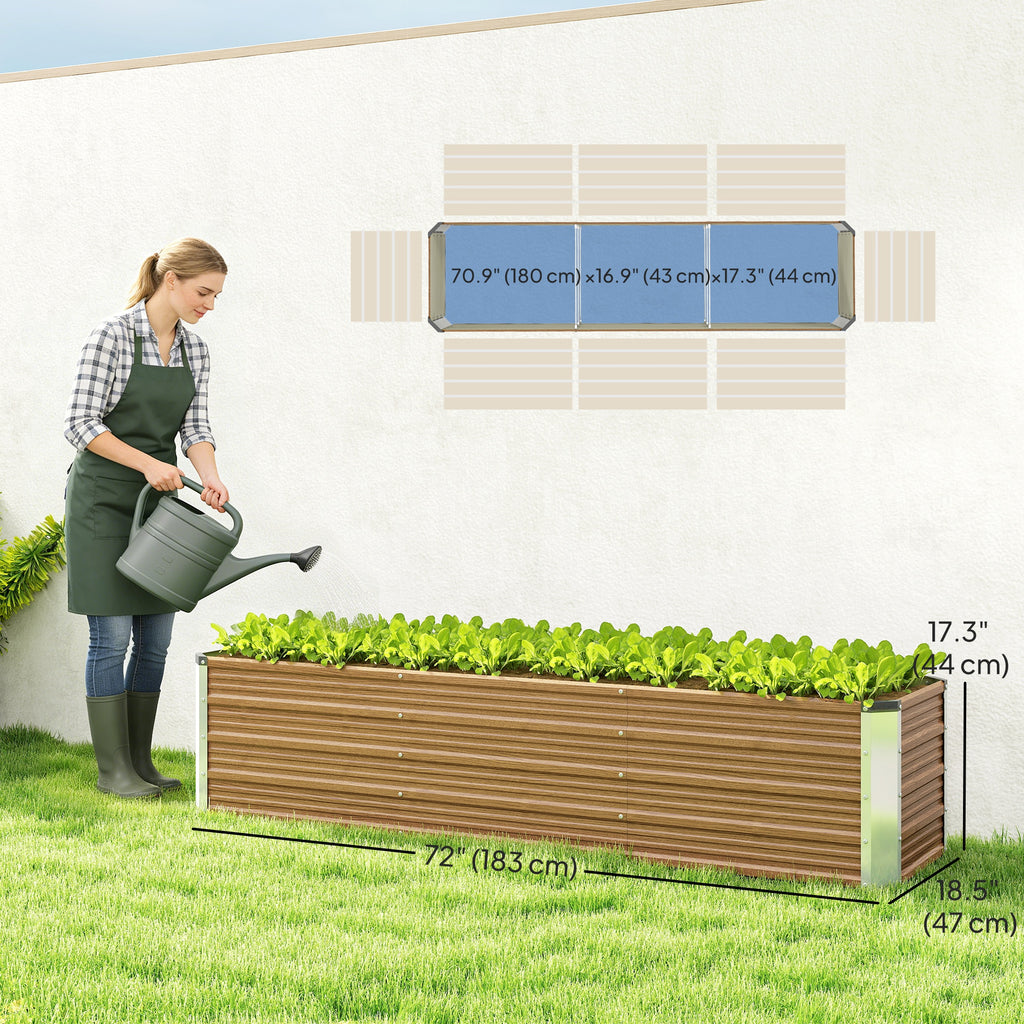 6' x 1.5' x 1.3' Galvanized Raised Garden Bed, Elevated Large Metal Planter Box w/ Install Gloves, Brown Wood Effect