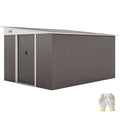 11' x 9' Steel Garden Storage Shed, Outdoor Metal Tool House with Double Sliding Doors & 2 Air Vents, Grey