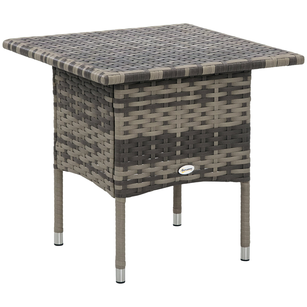 20" Patio Wicker Coffee Table, Outdoor Coffee Table with Plastic Board Underneath the Woven Tabletop for Patio, Garden, Balcony, Mixed Grey