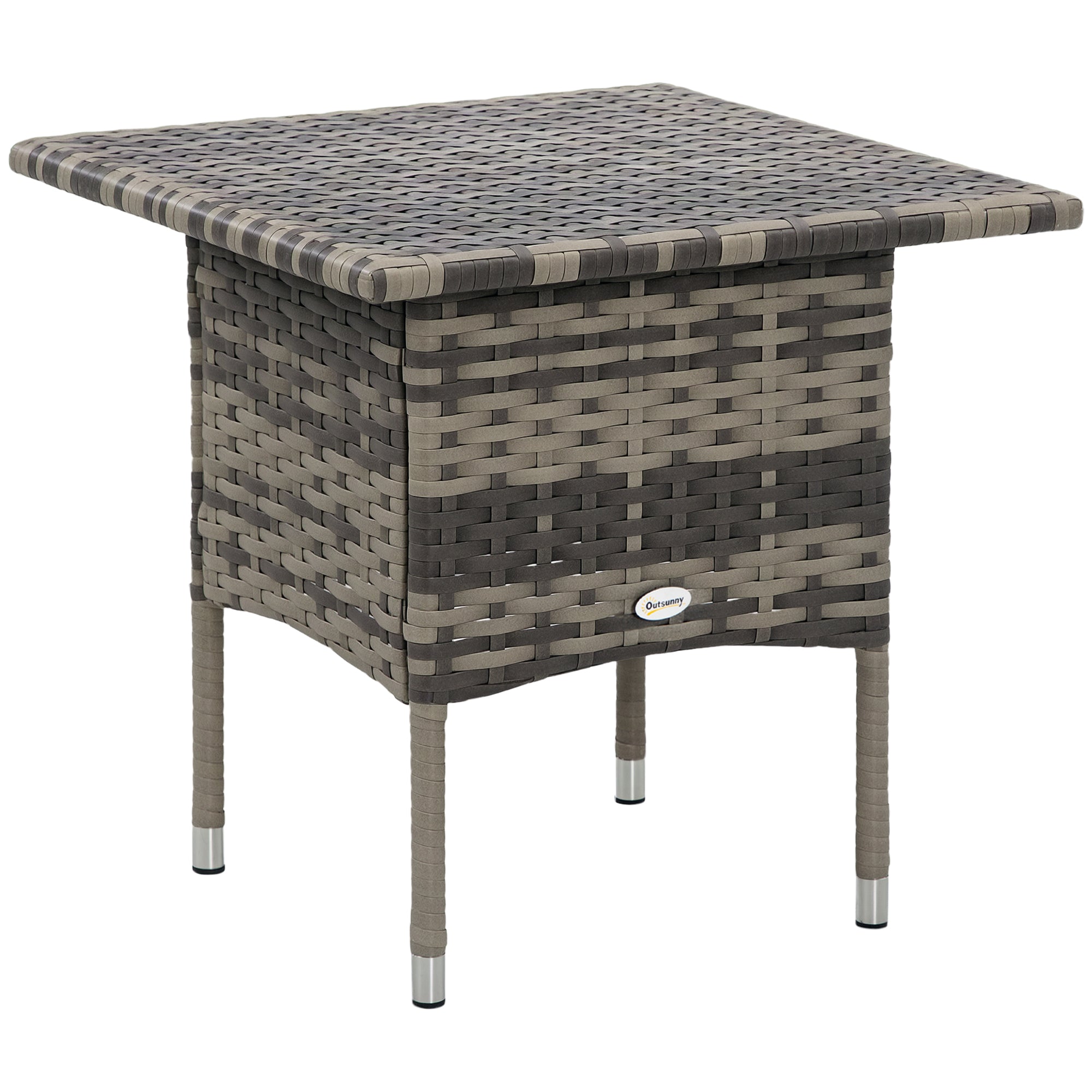 20" Patio Wicker Coffee Table, Outdoor Coffee Table with Plastic Board Underneath the Woven Tabletop for Patio, Garden, Balcony, Mixed Grey
