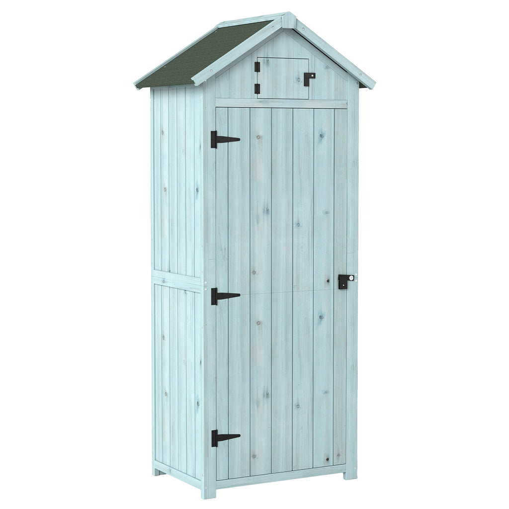 30" x 21" x 71" Garden Storage Shed, Outdoor Tool Utility Storage House  with 3 Tier Shelves and Roof, Blue