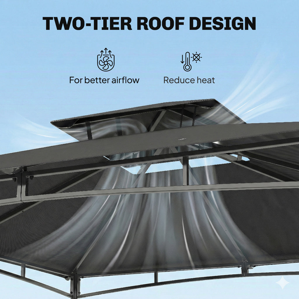 10' x 10' Gazebo, Soft Top Outdoor Gazebo with 2-Tier Roof, Metal Frame, Dark Grey