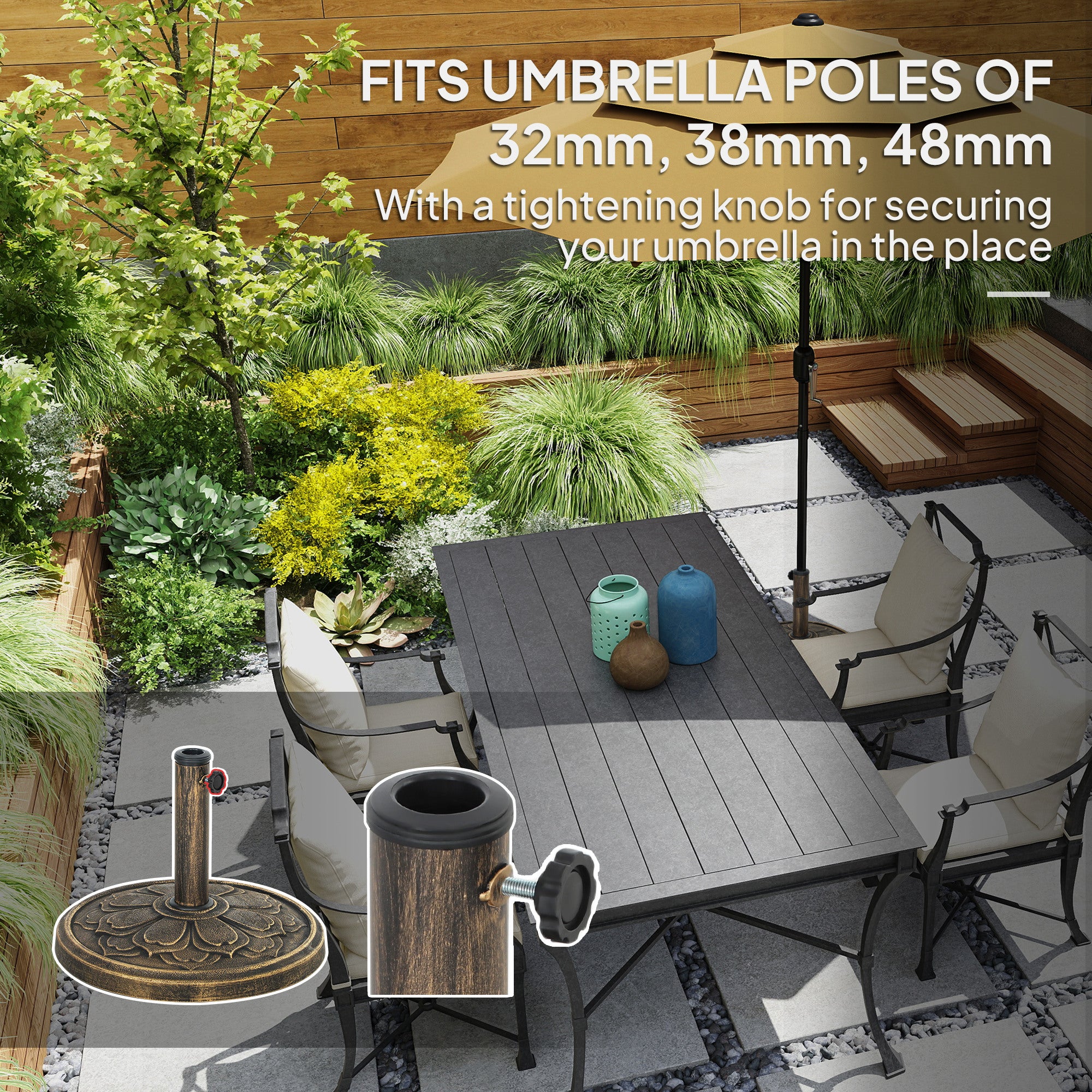 26 lbs Resin Round Patio Umbrella Base, Umbrella Stand Base, Outdoor Umbrella Stand for 1.3"/1.5"/1.9" Umbrella Poles for Outdoor, Lawn, Poolside, Bronze