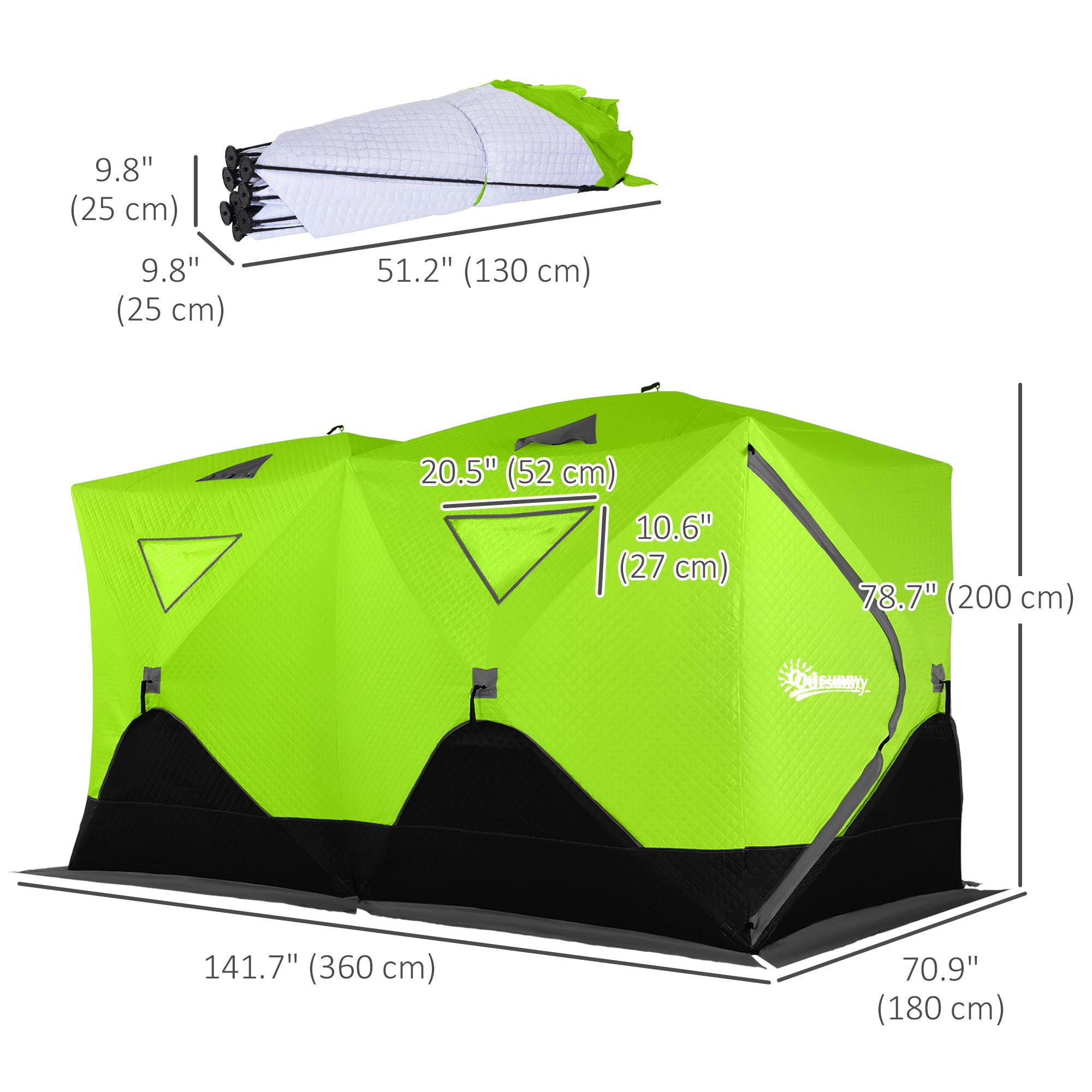 5-8 Person Insulated Ice Fishing Tent Shelter with Ventilation Windows and Carry Bag, for -22â„‰, Green