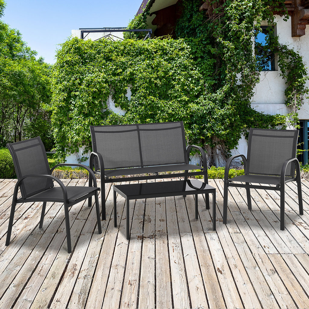 4-Piece Patio Furniture Set Garden Conversation Set with Loveseat, Single Chairs and Coffee Table for Backyard Poolside Balcony