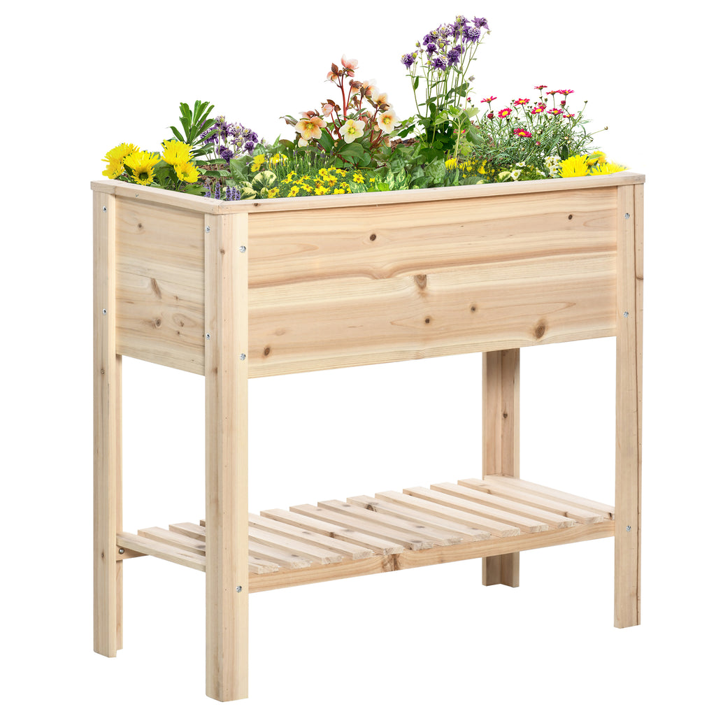 Elevated Planter Box with Storage Shelf for Flowers, Vegetables, and Herbs, 36" x 16" x 32", Natural