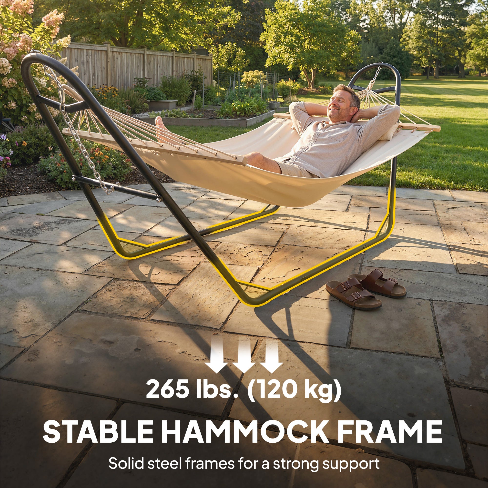 Hammock with Stand, Heavy Duty Camping Hammock with Detachable Pillow and Spreader Bar, 264 lbs Capacity, Cream White