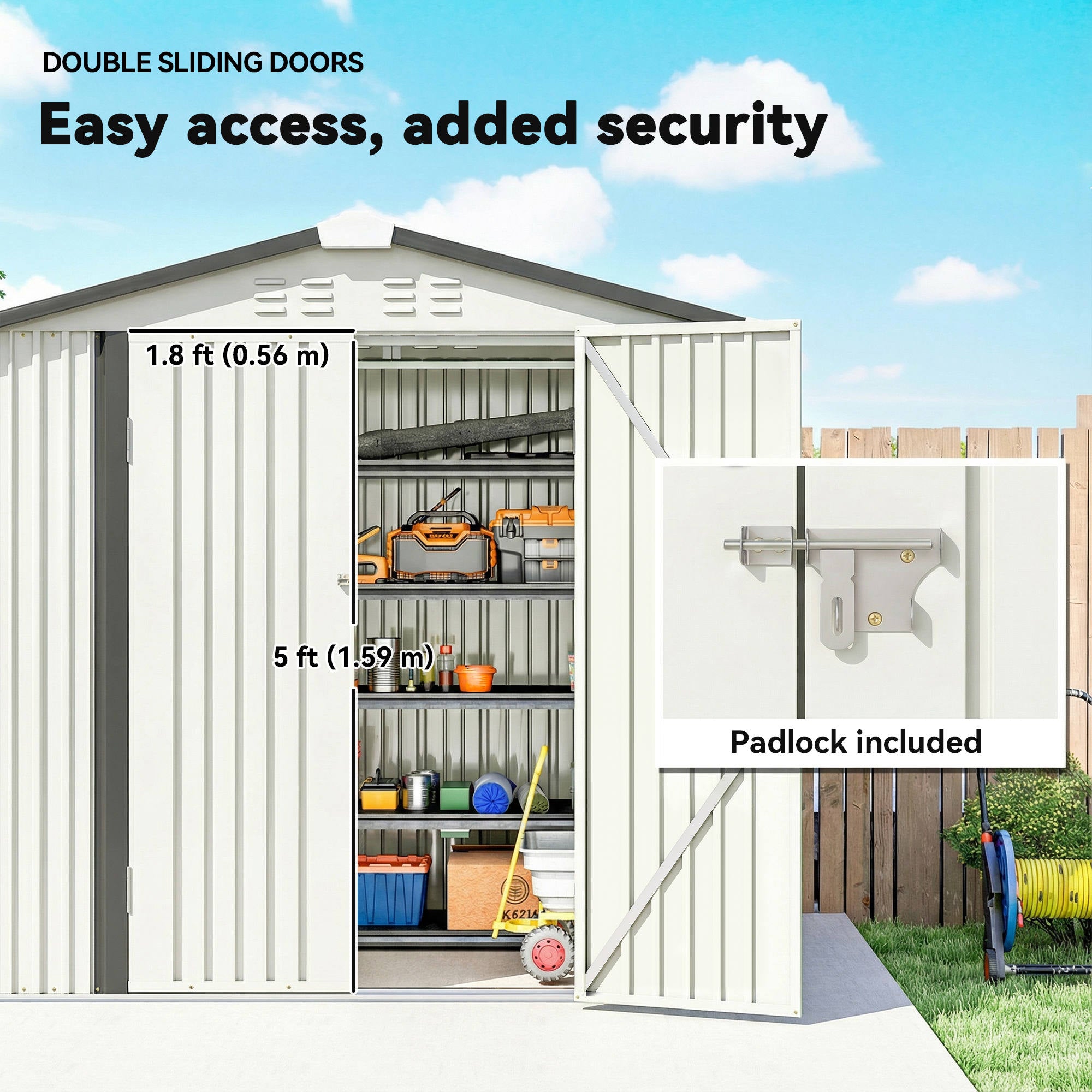 6.5' x 4'  Outdoor Storage Shed, Metal Garden Shed with Lockable Double Doors, 4 Vents, Silver-White