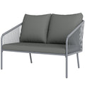 Garden Sofa with Cushions, 2-Seater Outdoor Balcony Rattan Sofa, 112 x 72 x 76 cm, Grey