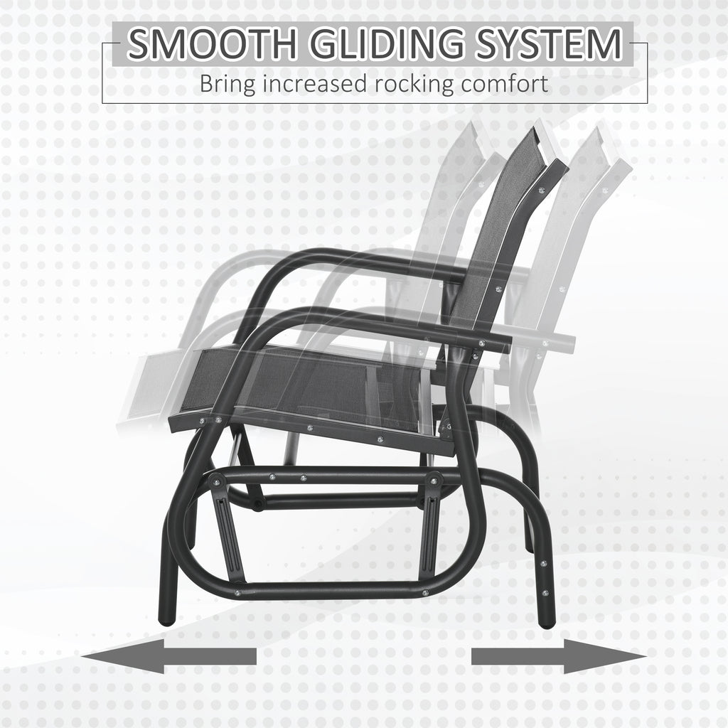 Patio Glider Set of 2 Outdoor Glider Chair with Breathable Mesh Seat & Backrest, Armrests and Metal Frame, Black