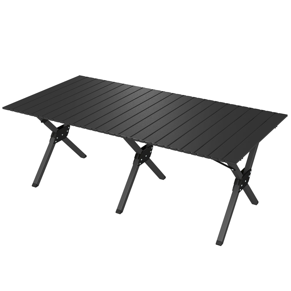 4ft Folding Camping Table, Waterproof Picnic Table with Roll Up Top, Carry Bag and Metal Frame, Black