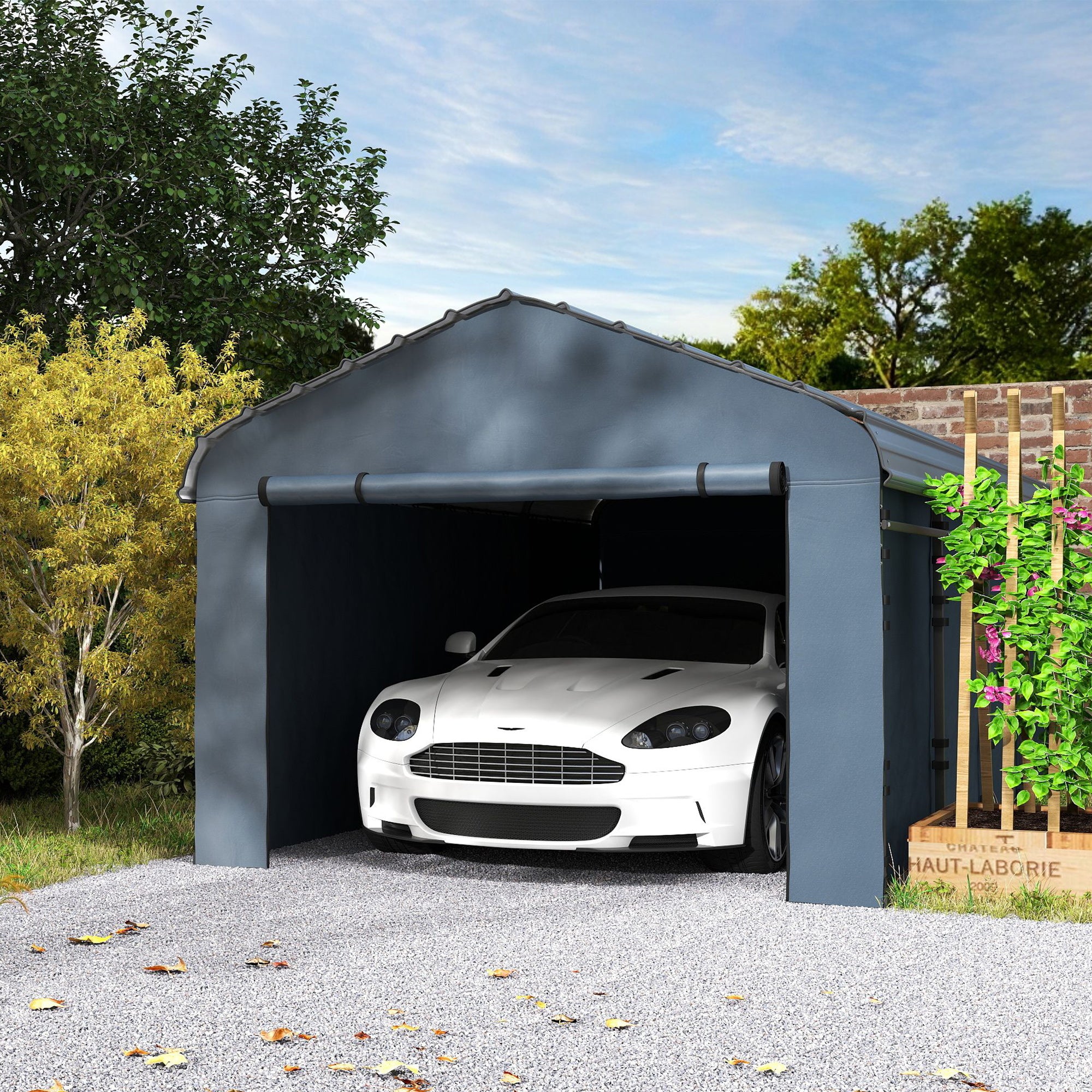 12' x 20' Metal Carport, Heavy Duty Garage Car Shelter with Galvanized Metal Roof and Removable Sidewalls, Dark Grey