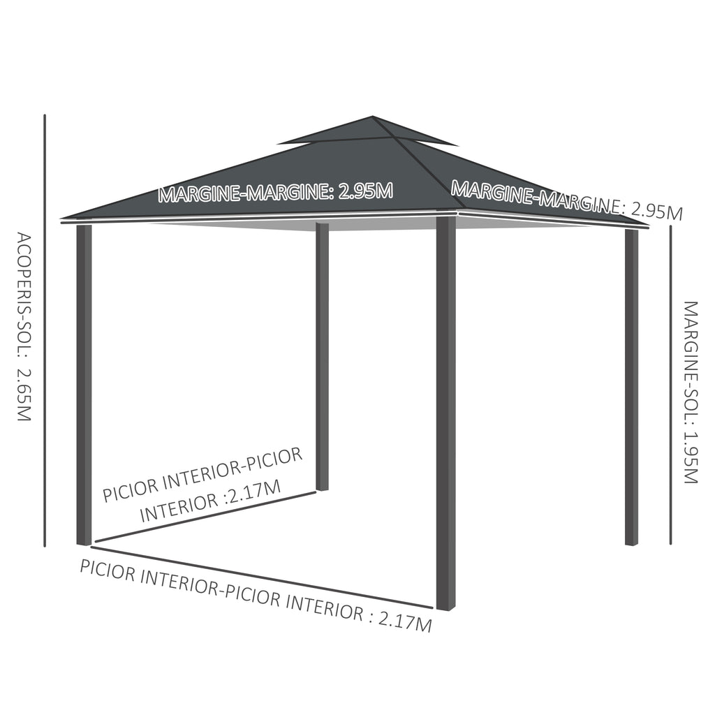 10' x 10' Patio Gazebo Outdoor, Canopy Shelter with Double-tier Roof, Pavilion Sidewalls for Garden Events, Dark Grey