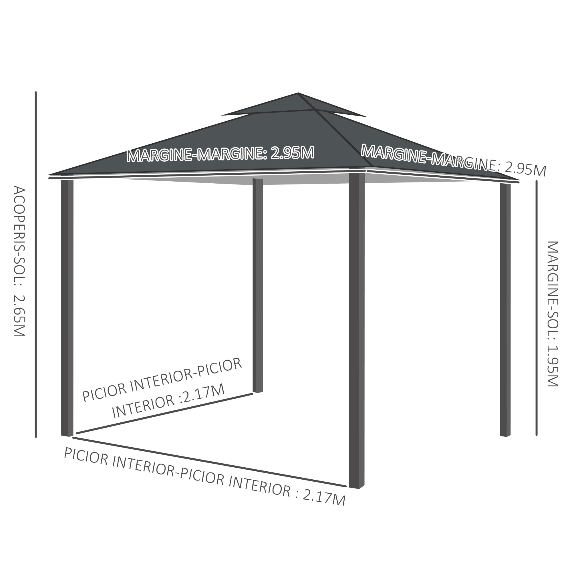 10' x 10' Patio Gazebo Outdoor, Canopy Shelter with Double-tier Roof, Pavilion Sidewalls for Garden Events, Dark Grey