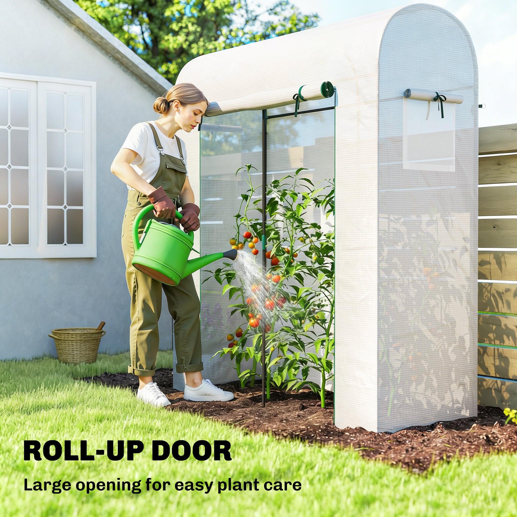Mini Greenhouse, Portable Garden Green House with Roll-up Door and Mesh Windows, 6' x 2' x 6.6', White