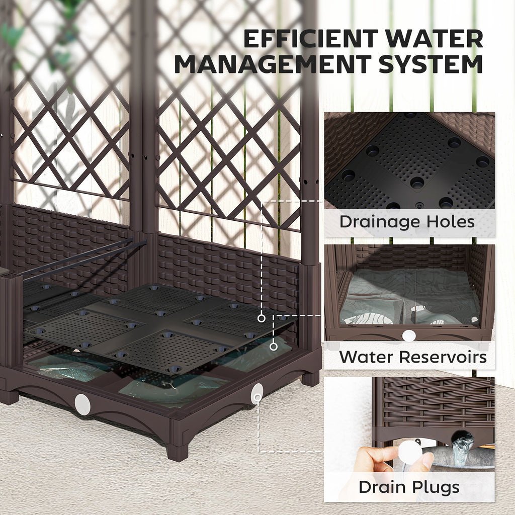 Raised Garden Bed with Trellis, PE Rattan Flower Bed with Drainage Holes and Drain Plugs, 47" x 16" x 48"