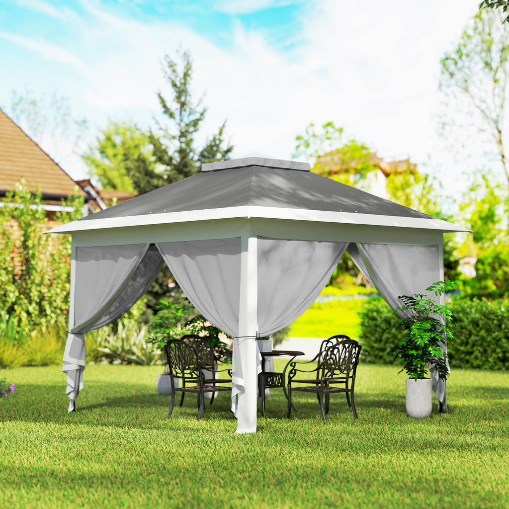 11' x 11' Pop Up Gazebo, Double Roof Foldable Height Adjustable Canopy Tent with Mesh Sidewalls, Carrying Bag, Dark Grey
